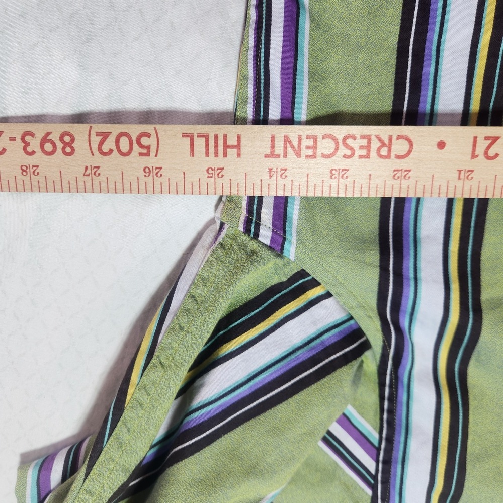 Robert Graham Mens Large Green Striped Button Up Shirt with Turn Cuffs - Picture 13 of 16